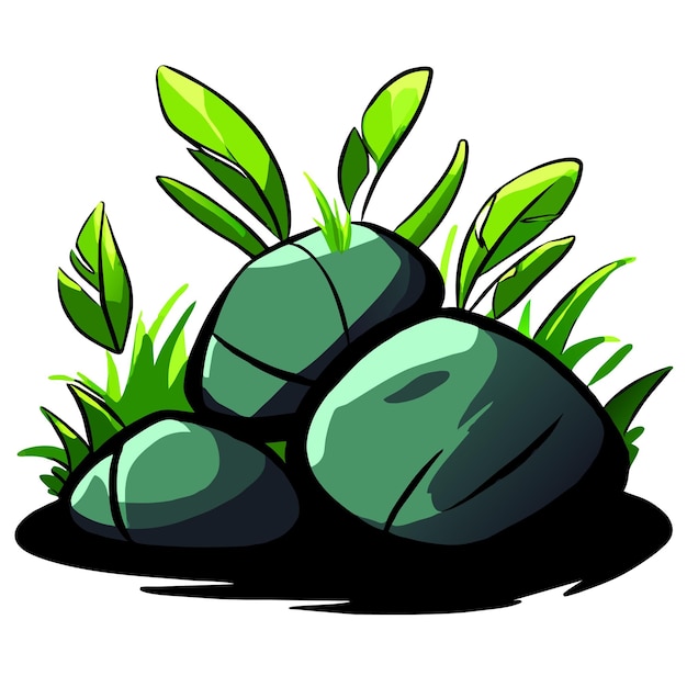 Kamienie Z Zieloną Trawą I Liśćmi