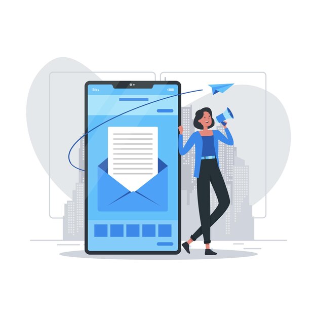 Kampania e-mail nowa wiadomość wysyłanie biuletynu e-mail marketing ilustracja wektorowa płaska