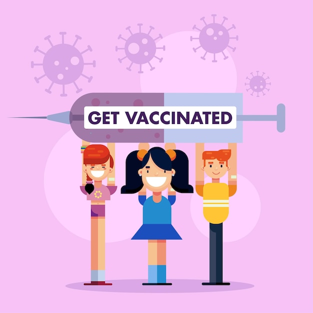 Plik wektorowy kampania szczepień opieki zdrowotnej korona wirus covid19 dzieci dzieci szpital zastrzyk szczepionki wektor plakat