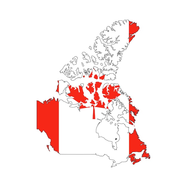 Kanada Mapa Sylwetka Z Flagą Na Białym Tle