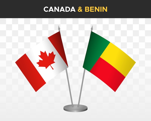 Kanada Vs Benin Flagi Na Biurko Makieta Na Białym Tle 3d Wektor Ilustracja Flagi Stołowe