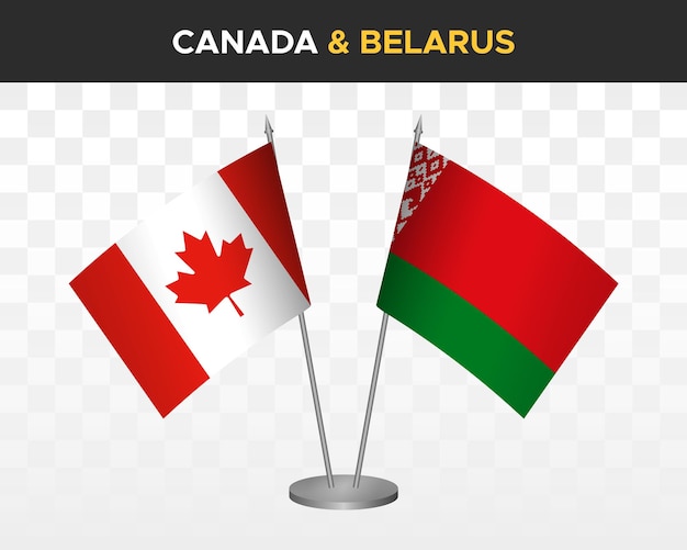 Kanada Vs Białoruś Flagi Biurko Makieta Na Białym Tle Na Biały 3d Wektor Ilustracja Flagi Stołowe