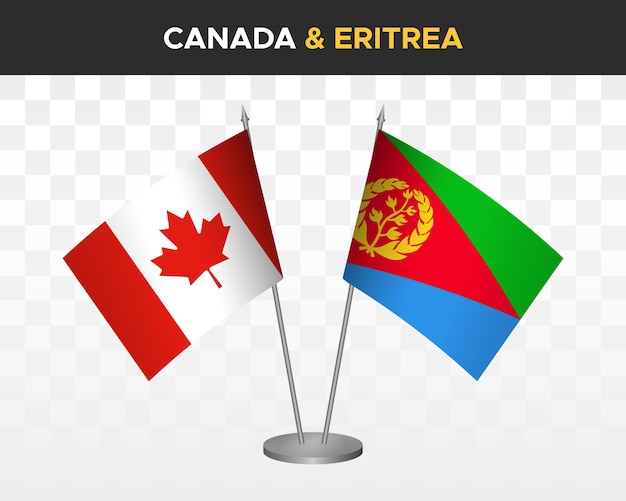 Kanada Vs Erytrea Flagi Biurko Makieta Na Białym Tle 3d Wektor Ilustracja Flagi Stołowe