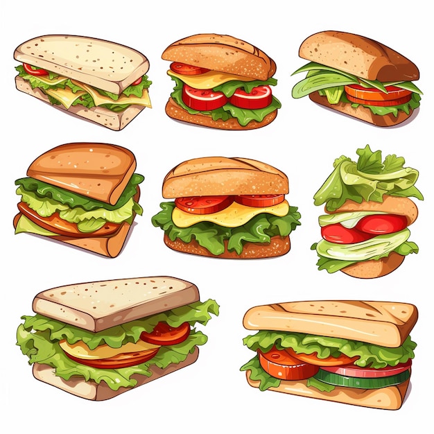Plik wektorowy kanapka jedzenie wektor chleb przekąska ilustracja obiad posiłek ser szybko izolowana szynka restau