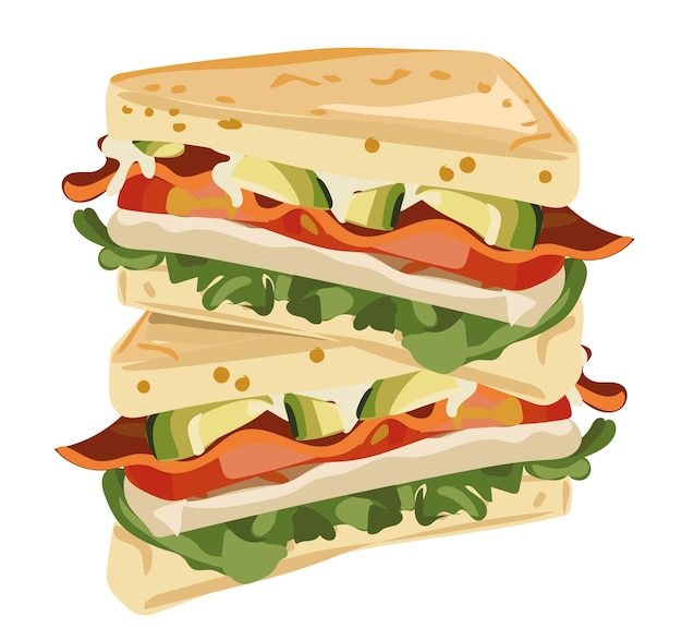 Plik wektorowy kanapka z serem awokado bekonem i sałatą wektor ilustracja na białym tle