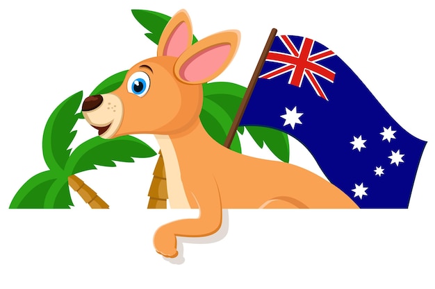 Plik wektorowy kangur z flagą australii miejsce na tekst happy australia day