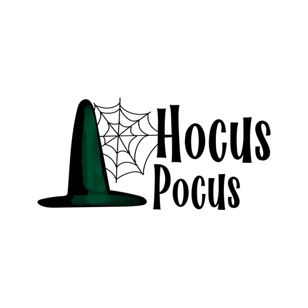 Plik wektorowy kapelusz czarownicy halloween ilustracja z tekstem hocus pocus na białym tle