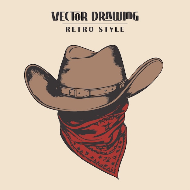 Kapelusz kowbojski z ilustracją wektorową Bandana