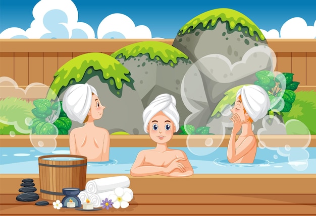 Plik wektorowy kąpiele termalne kobiet w przyrodzie