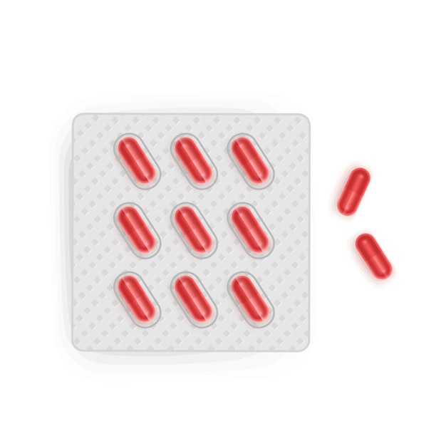 Kapsułki Blistrowe Tabletka Leku Medycznego Do Makiety Leczenia Choroby I Bólu Z Czerwonymi Pigułkami Na Białym