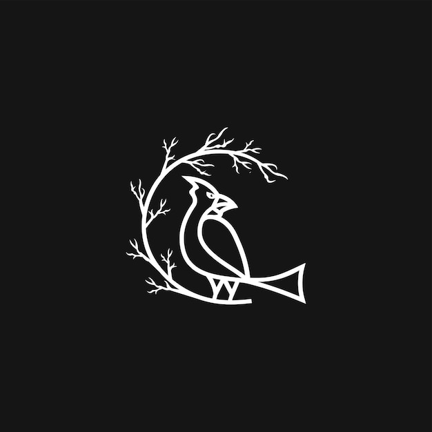 Kardynał Ptak Logo Wektor Ikona Ilustracja Linia