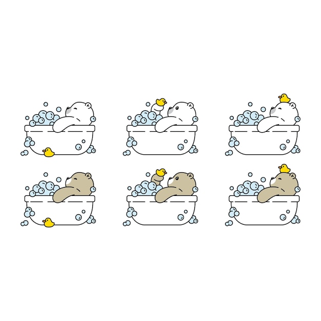 Plik wektorowy karikatura o kąpieli i prysznicu dla niedźwiedzia polarnego