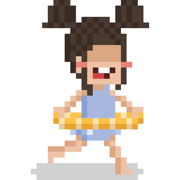 Karikatura pixel art biegająca dziewczyna w łazience