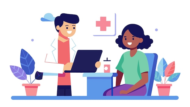 Plik wektorowy karikatura przedstawiająca scenę w klinice z lekarzami lub pielęgniarkami wykonującymi diagnostykę medyczną