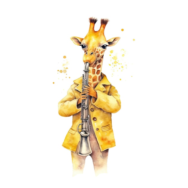 Plik wektorowy karikaturowa sukienka żyrafy żółty kolor ubrań grających na saksofonie