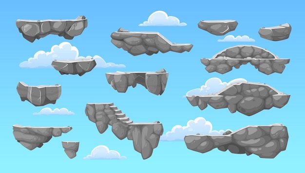 Plik wektorowy karikaturowe kamienne platformy gry tło nieba