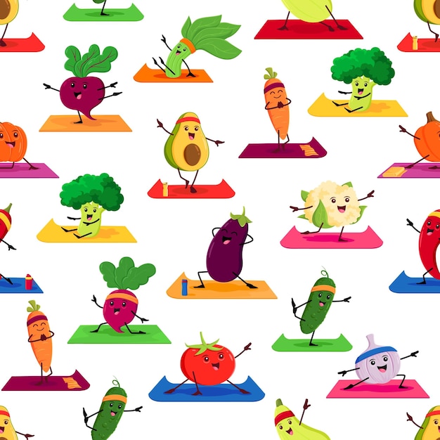 Plik wektorowy karikaturowe postacie warzywne na wzorze jogi