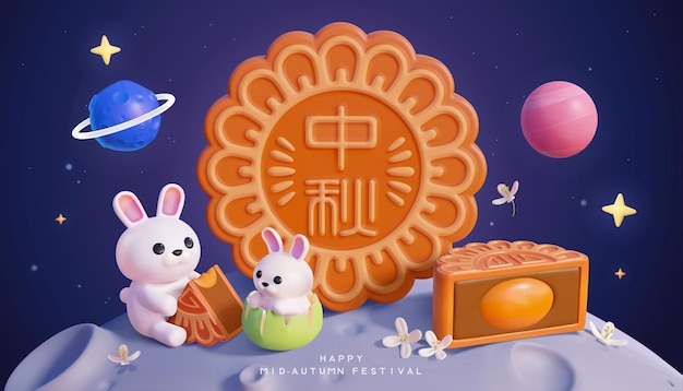 Plik wektorowy karta 3d creative mooncake festival