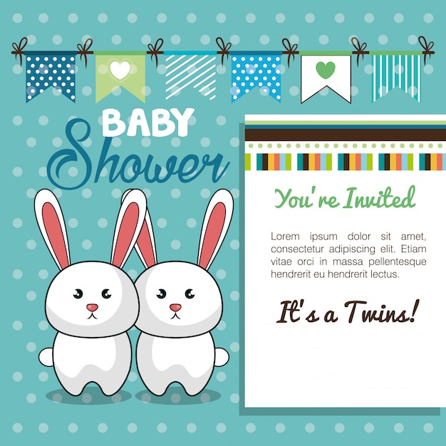karta baby shower projekt bliźniak królik