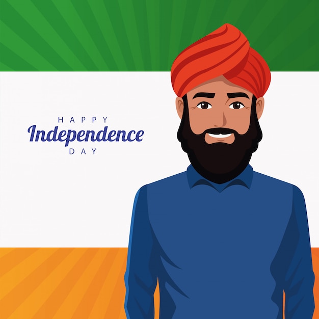 Plik wektorowy karta celebracja szczęśliwy dzień niepodległości indii z człowiekiem i flagi