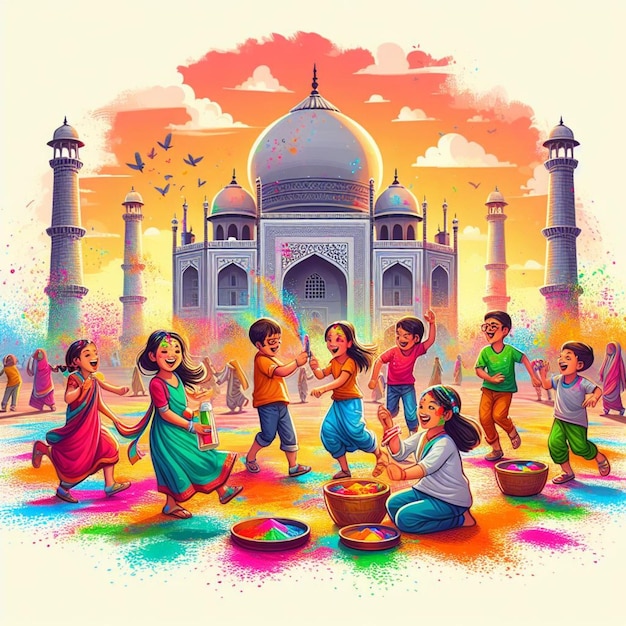 Karta Dnia Holi Z Motywem Flagi Indyjskiej Radość Dziecka Na Karcie Dnia Holi