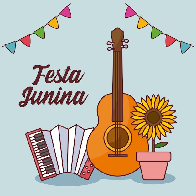 Karta Festa Junina Z Gitarą I Akordeonem