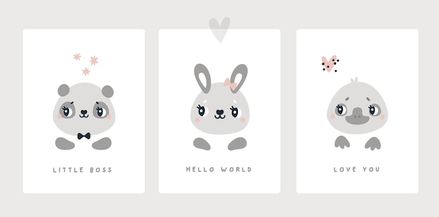 Plik wektorowy karta kamień milowy dla nowonarodzonego chłopca lub dziewczynki baby shower zwierząt drukuj króliczek panda dziobak