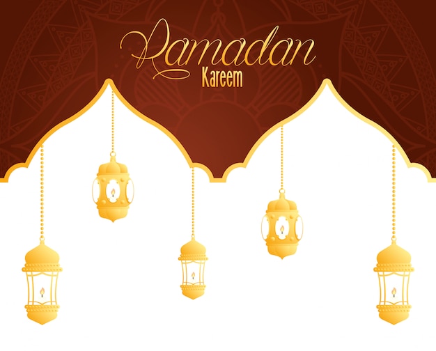Karta Kareem Ramadan Ze Złotymi Latarniami Wiszącymi