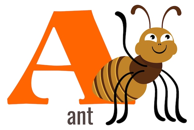Karta List Kreskówka Mrówka Na Symbolu Alfabetu