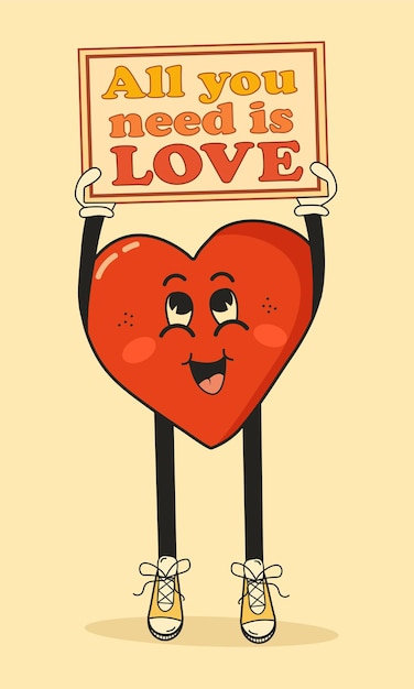 Karta Serce Z Plakatem Wszystko Czego Potrzebujesz To Miłość W Stylu Retro