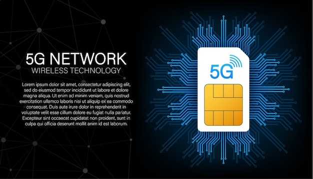 Plik wektorowy karta sim 5g. szablon transparentu technologii telekomunikacji komórkowej