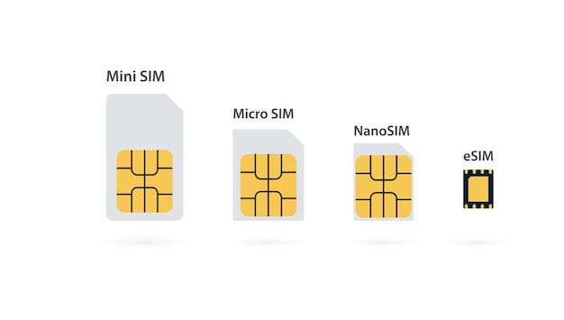 Plik wektorowy karta sim. zestaw kart sim 5g. technologia telefonii komórkowej