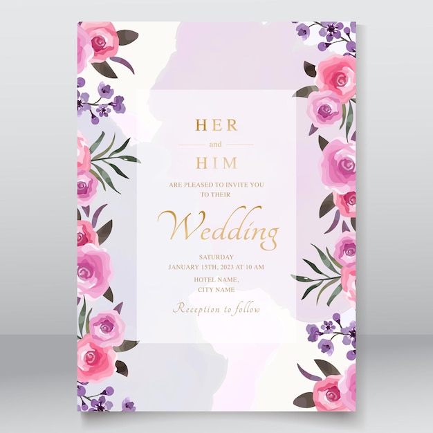 Plik wektorowy karta ślub z akwarela kwiatowy