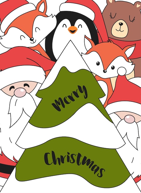 Plik wektorowy karta świąteczna z bożonarodzeniowymi postaciami