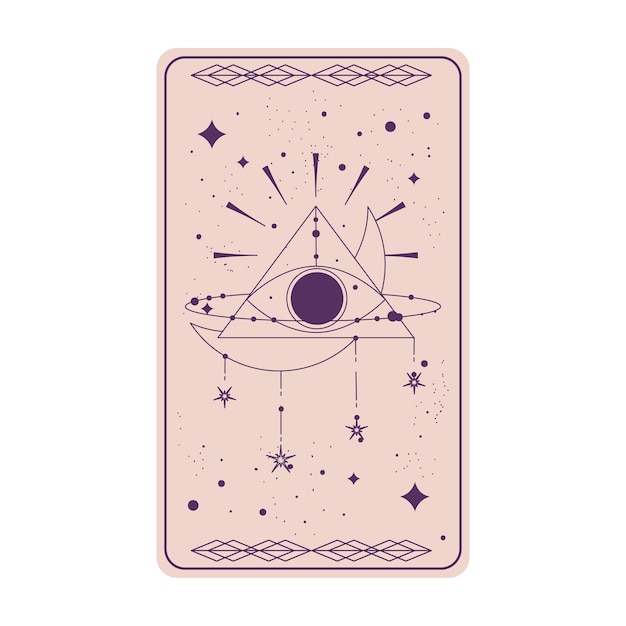 Plik wektorowy karta tarota z mistyczną piramidą oka na białym tle boho ezoteryczna karta tarota z okiem i gwiazdą ilustracji wektorowych świętej geometrii niebiański trójkąt