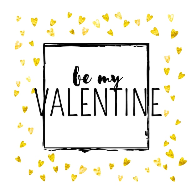 Karta Walentynkowa Ze Złotymi Brokatowymi Sercami 14 Lutego Wektorowe Konfetti Na Szablon Karty Walentynkowej Grunge Ręcznie Rysowane Tekstury