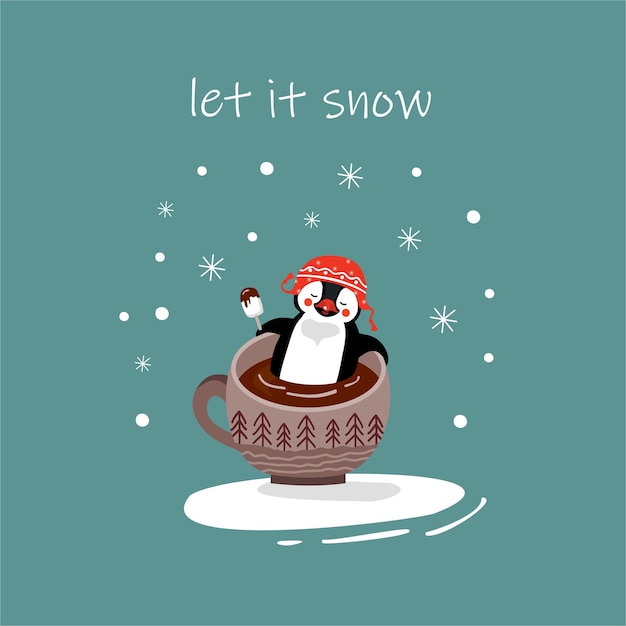 Karta Wektorowa Let It Snow Penguin