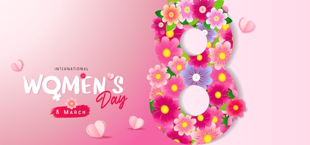 Plik wektorowy karta z okazji międzynarodowego dnia kobiet 8 marca z elementami 3d