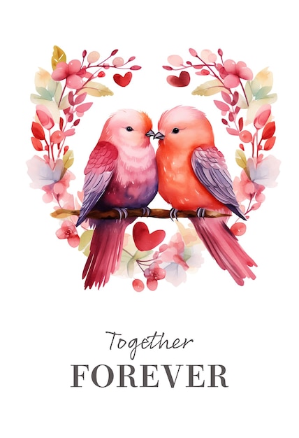 Plik wektorowy karta z okazji święta walentynek z uroczymi ptakami i sercem