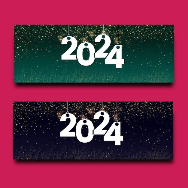 Plik wektorowy karta z pozdrowieniami szczęśliwego nowego roku 2024 z świątecznymi fajerwerkami świecącymi światłem błyszczącymi rozszerz ciepłe życzenia