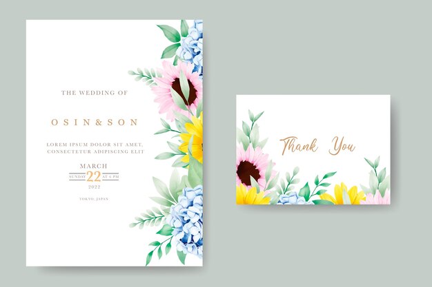 Karta Zaproszenie Na ślub Z Akwarelą Kwiatowy Hortensja