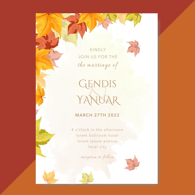 Plik wektorowy karta zaproszenie na ślub z jesiennych liści