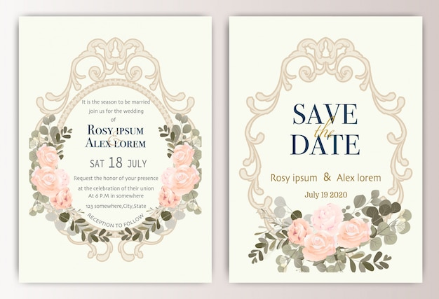 Plik wektorowy karta zaproszenie na ślub z kolorowych kwiatów i liści.