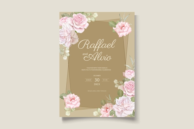 Plik wektorowy karta zaproszenie na ślub z pięknym akwarela kwiatowy i liści