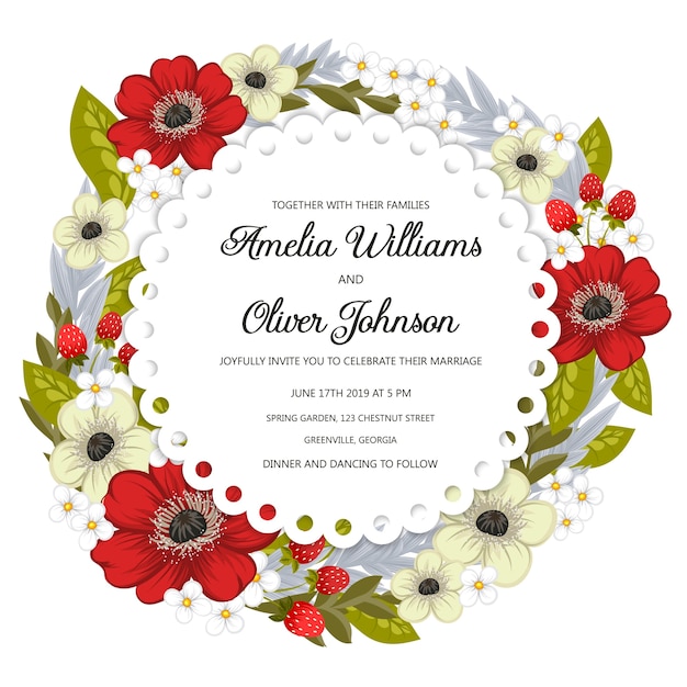 Plik wektorowy karta zaproszenie na wesele z kwiatem templates.vector illustration