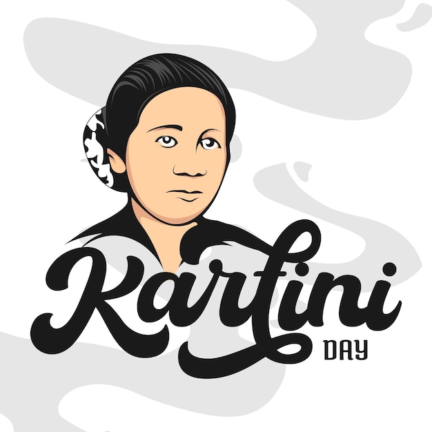 Kartini Day Kobieta O Białej Głowie I Czarnych Włosach Oraz Białej Głowie Z Napisem Kartini Day.