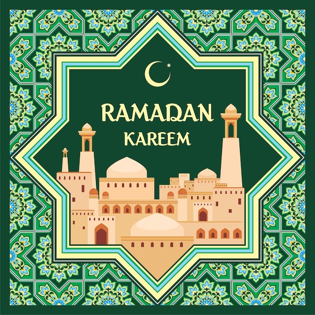 Kartka Okolicznościowa Ramadan Z Meczetami I Minaretami Ozdobionymi Wzorem W Stylu Mauretańskim