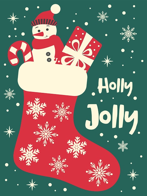Kartka świąteczna I Szczęśliwego Nowego Roku. Napis Z Napisem Holly Jolly. Kartkę Z życzeniami Bożonarodzeniowymi.