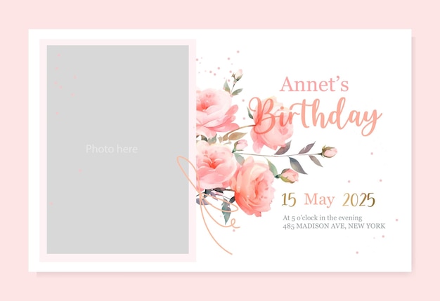 Plik wektorowy kartka urodzinowa z akwarelowymi kwiatami