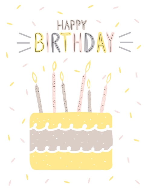 Plik wektorowy kartka urodzinowa z ciastem i świeczkami na białym tle
